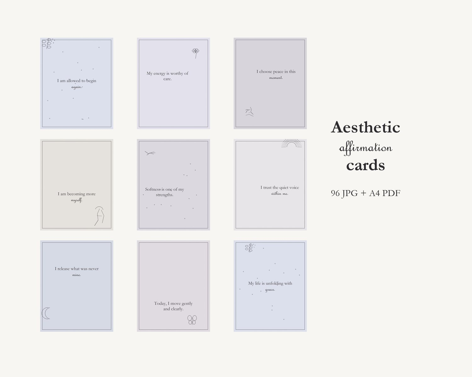 Sample Aesthetic Affirmation Cards - 96 Printable Minim