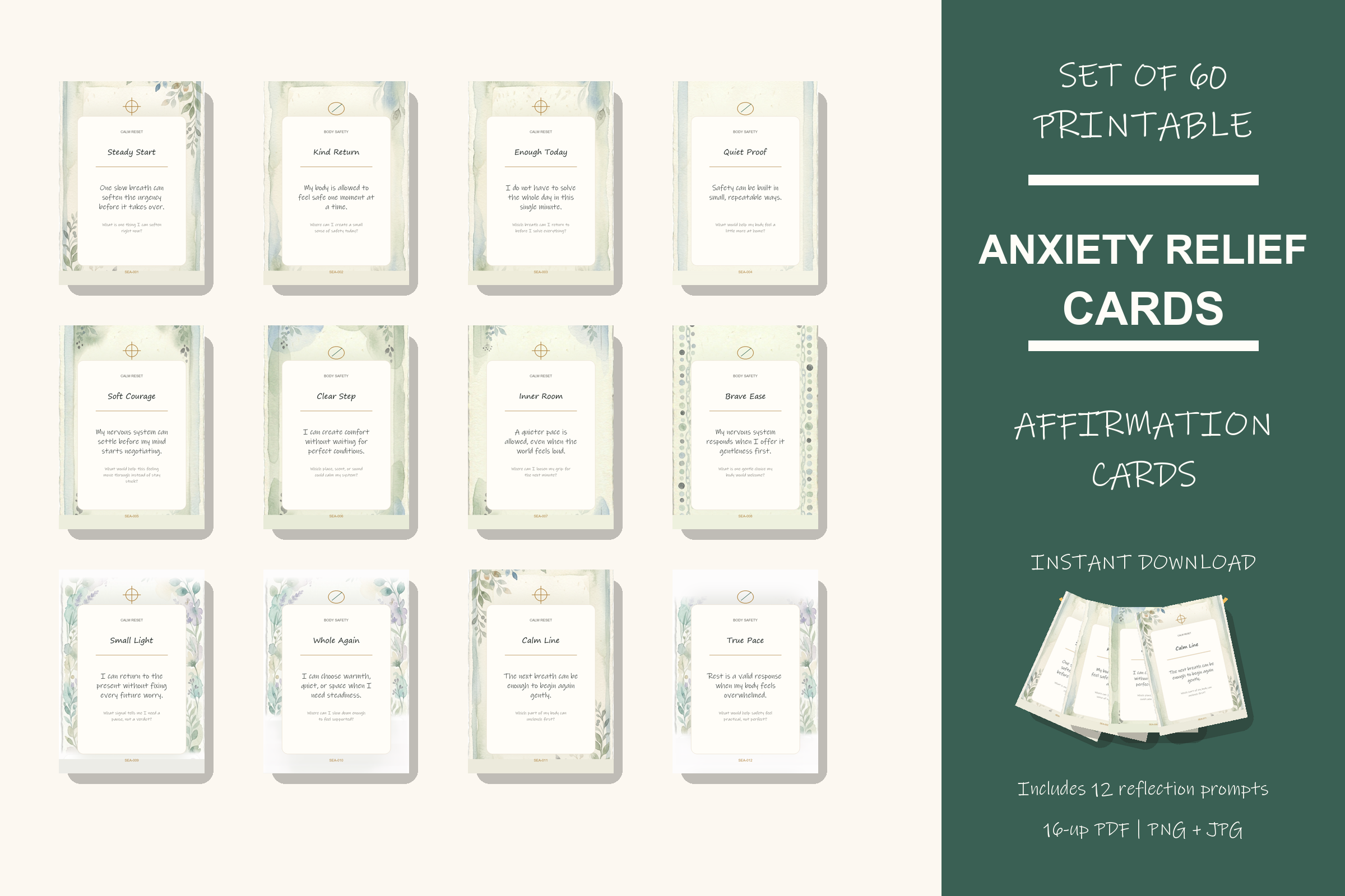 Printable anxiety relief cards preview