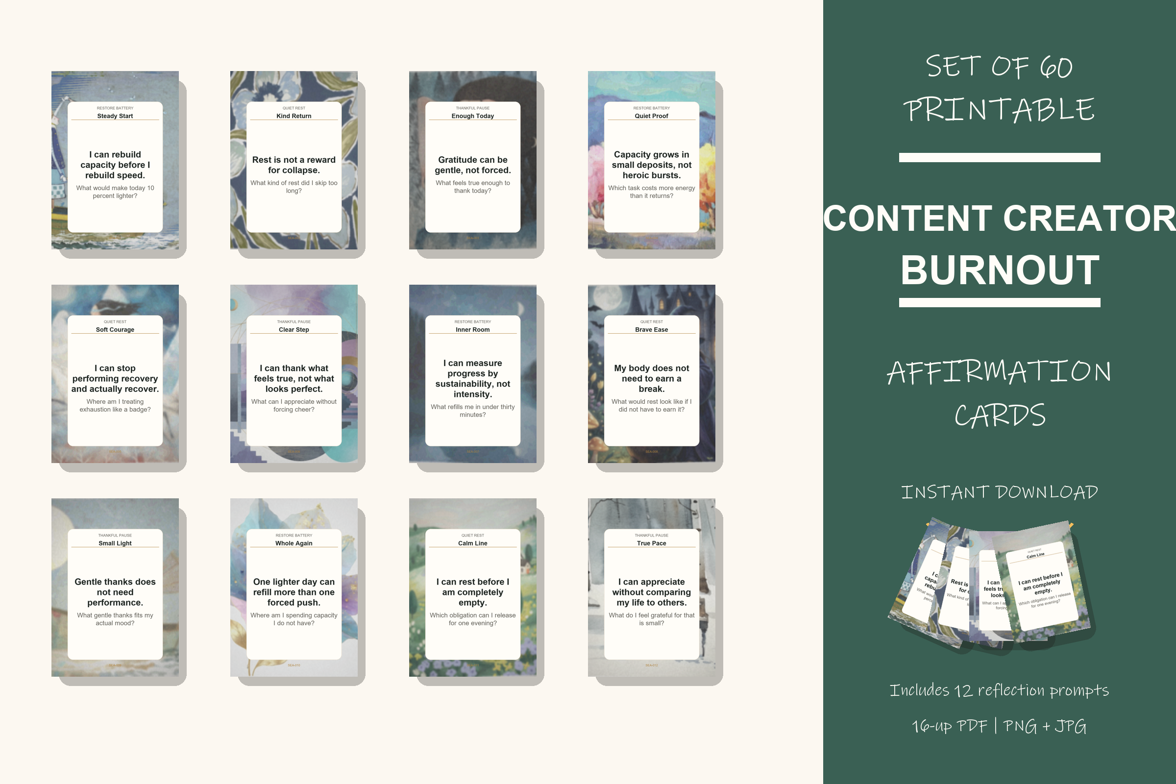Printable Content Creator Burnout Cards preview