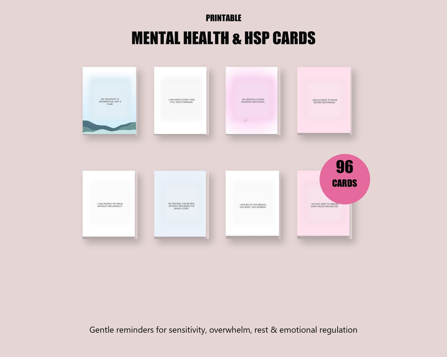 Sample Mental Health & HSP Cards | 96 Printable Affirma