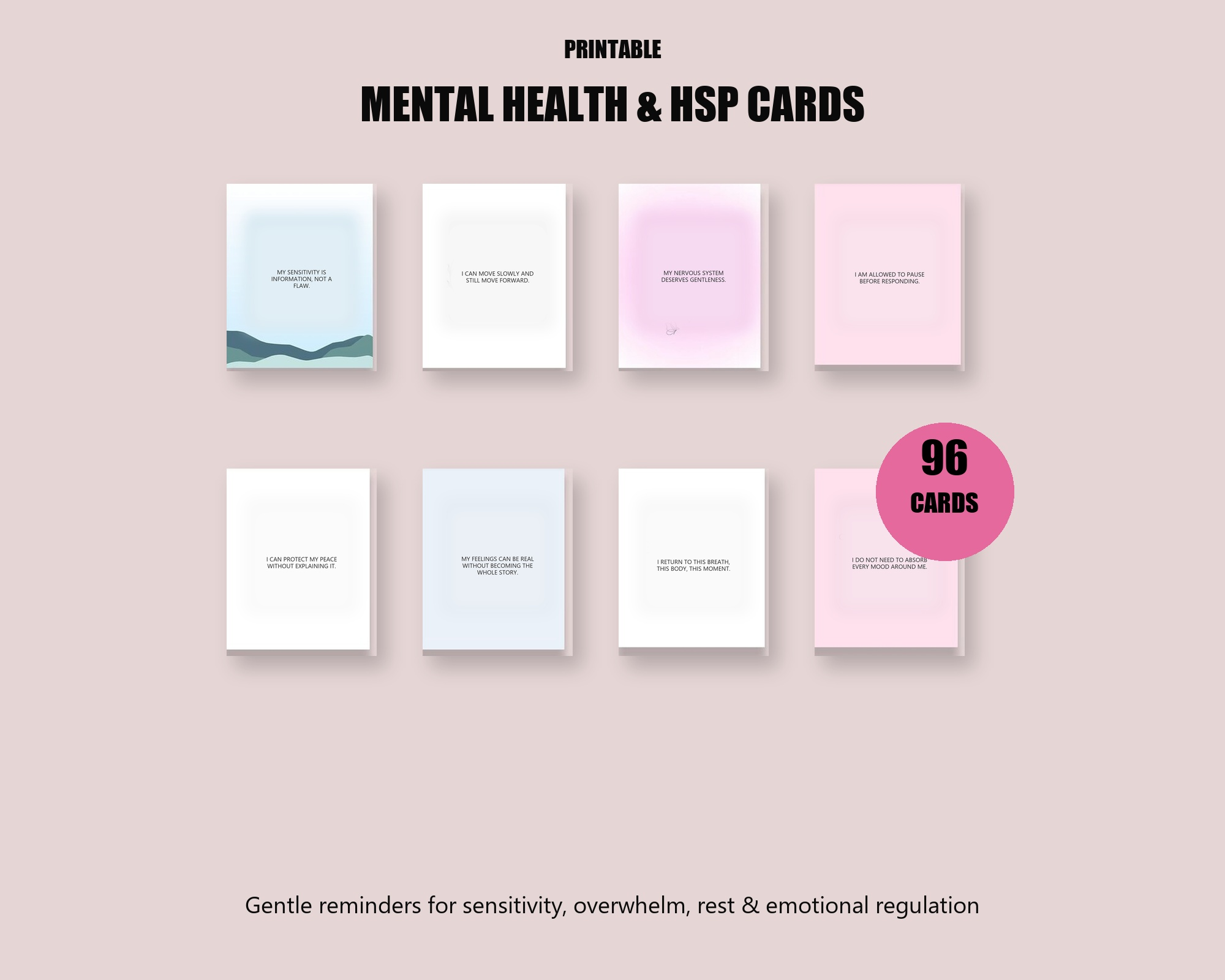 Mental Health & HSP Cards | 96 Printable Affirma... preview