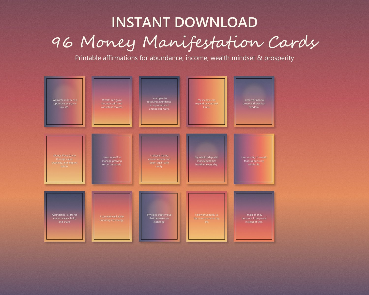 Sample Money & Wealth Manifestation Cards | 96 Sunset M
