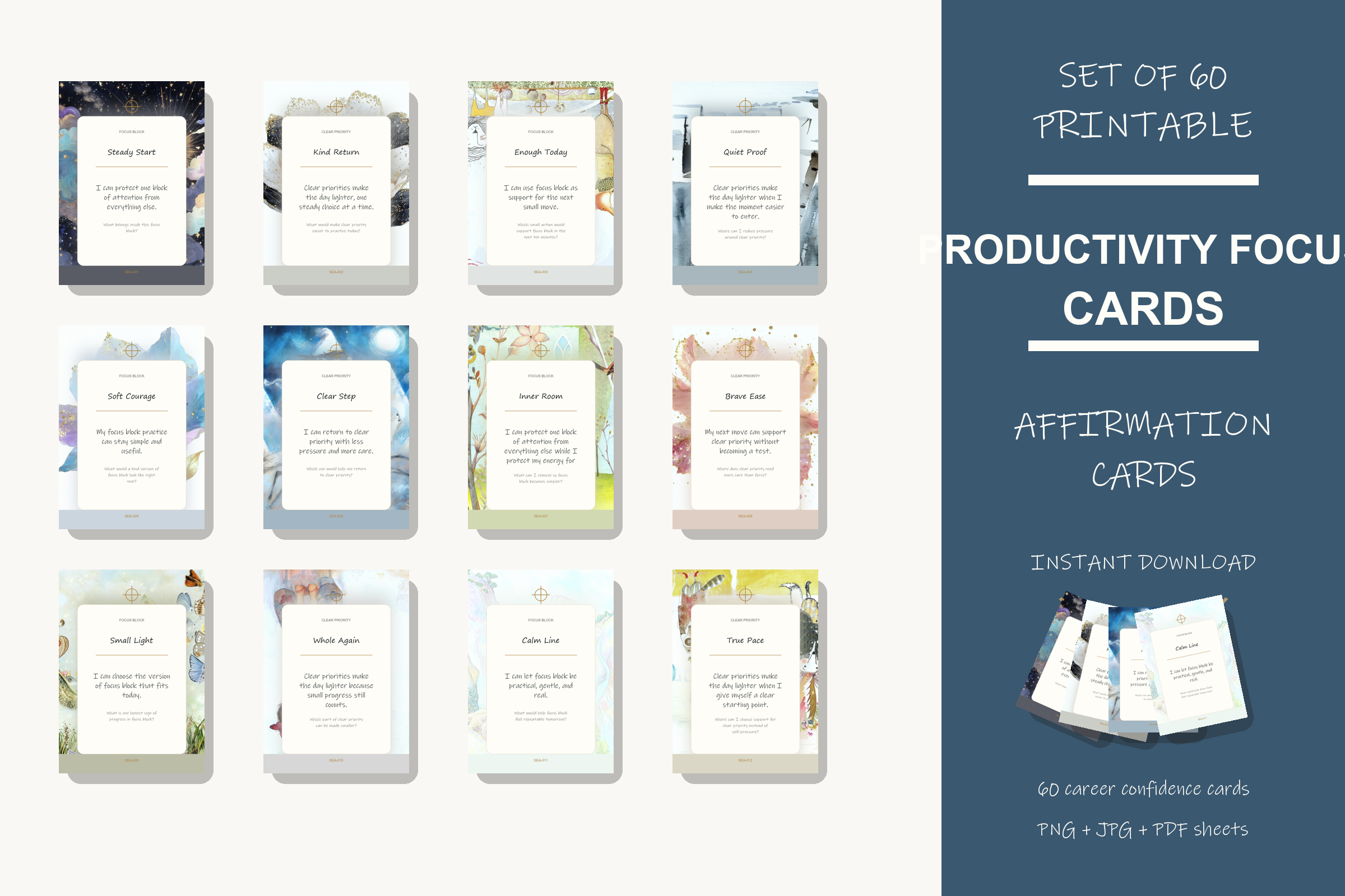 Printable Productivity Focus Cards preview