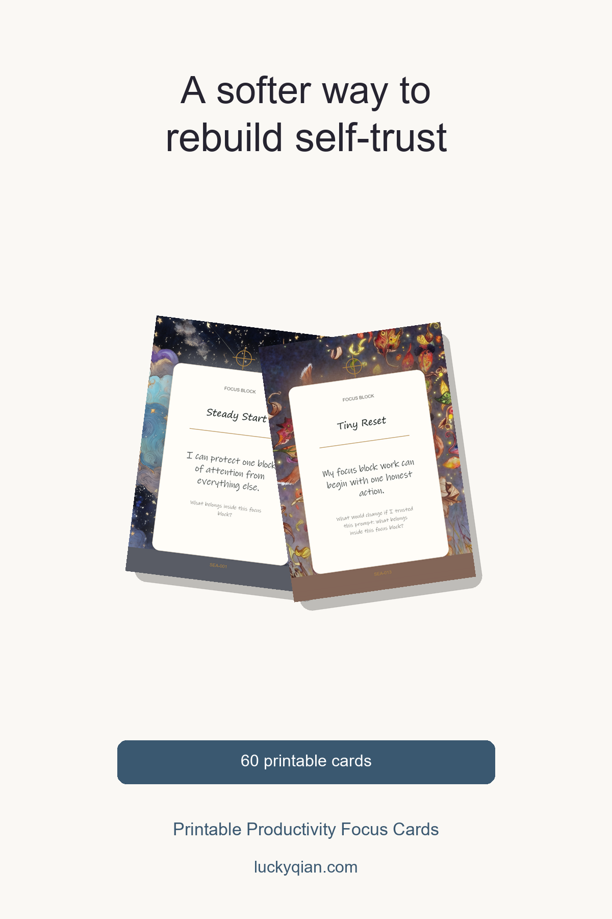 Printable Productivity Focus Cards pin preview