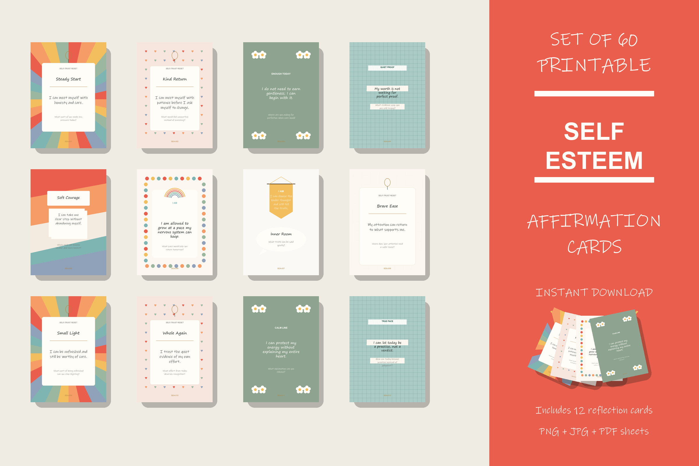 Self-esteem affirmation cards sales page preview