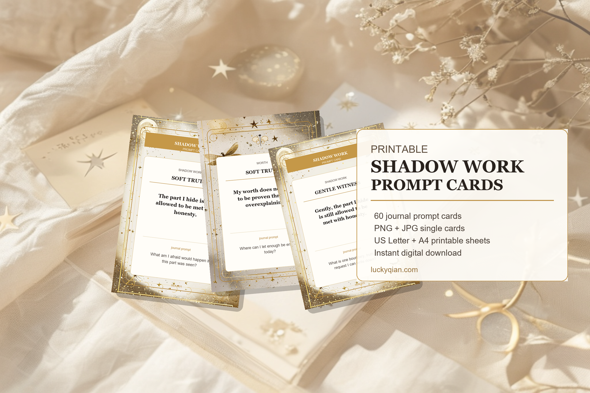 Printable shadow work prompt cards preview
