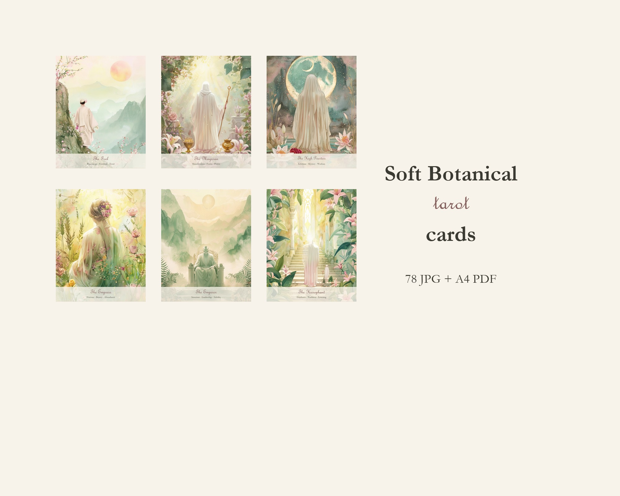 Soft Botanical Tarot Cards - 78 Printable Tarot ... preview