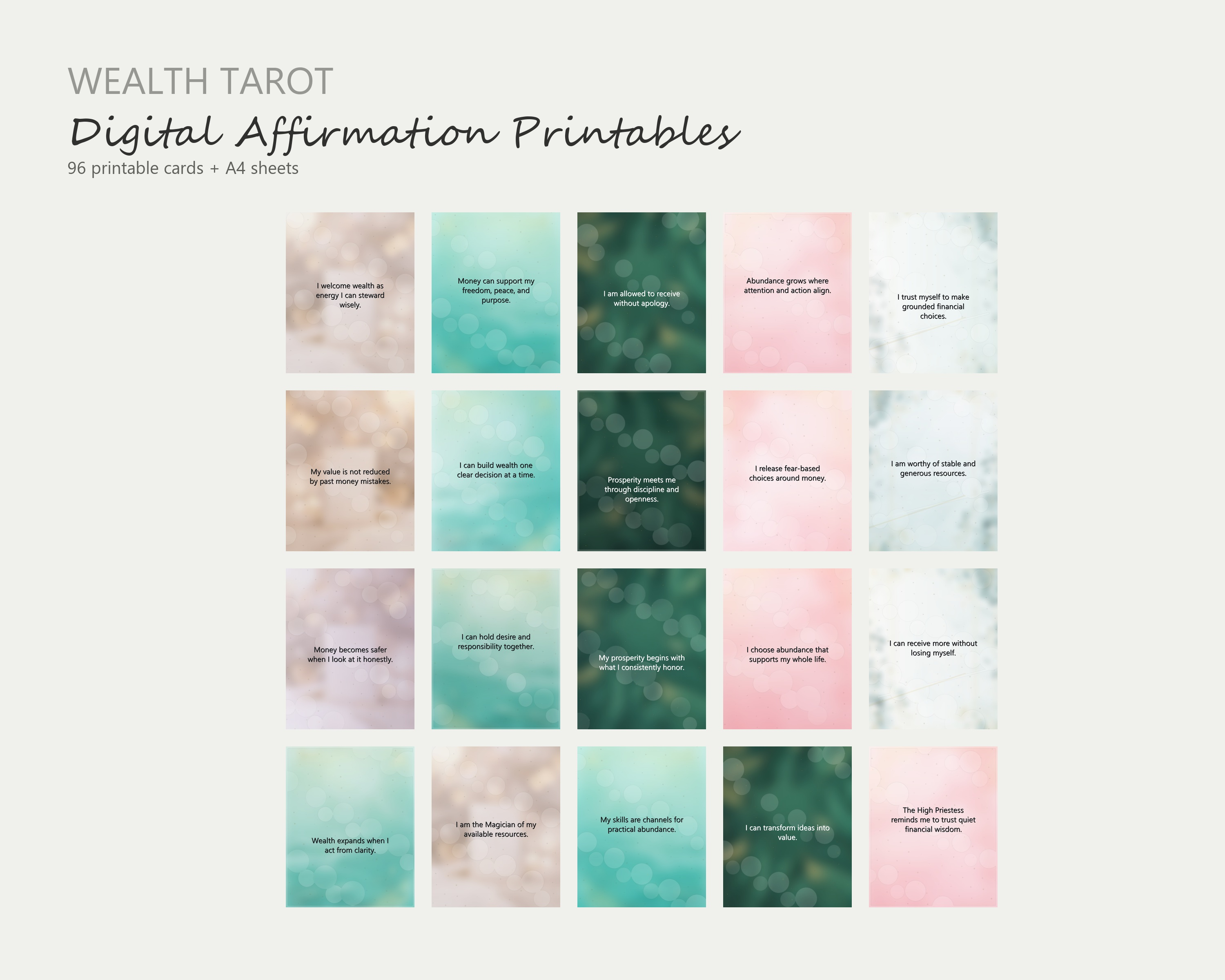 Wealth Tarot Affirmations Printable Card Kit | 9... preview